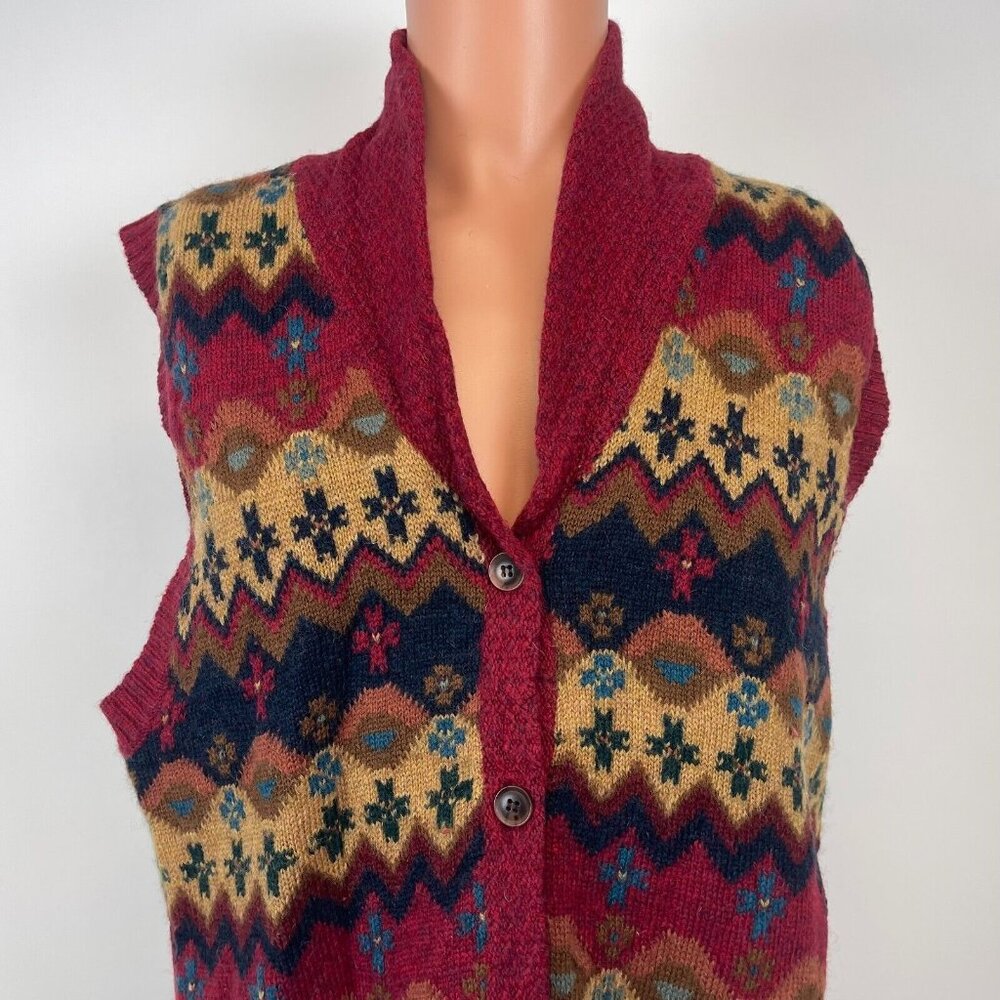 Eddie Bauer Fair Aisle Pattern Wool Sweater Vest Vtg 90s Nordic Size M